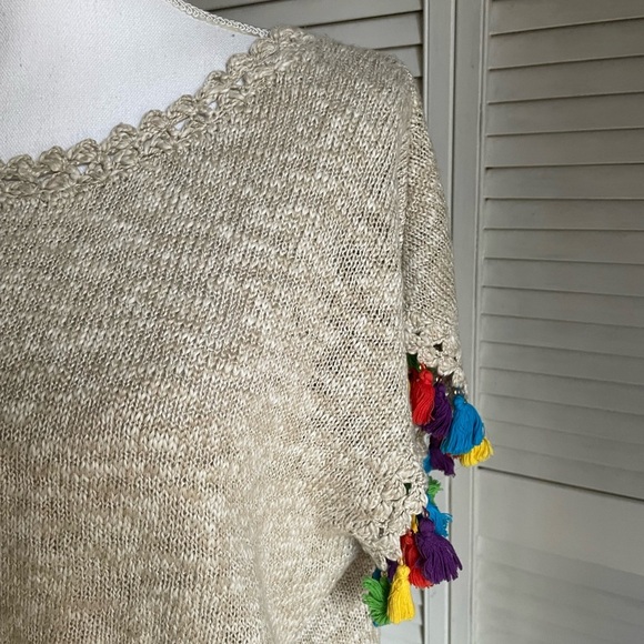 Soft Surroundings Fiesta Beige Pullover Sweater Tassel Trim Size Small S - Picture 2 of 8
